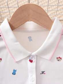 Polo informal para niña con estampado de oso y fresa, elegante y lindo, top de manga corta para niña preadolescente, moda de verano