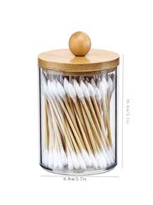 3 Pieces Clean Swab Rack With Tray, Designed Specifically For Organizing And Storing Bathroom Items. These Transparent Plastic Jars With Wooden Lids Are Perfect For Storing Balls, Clean Swabs, And Dental Floss. Bathroom Accessories Bathroom Organizer Back To School Storage