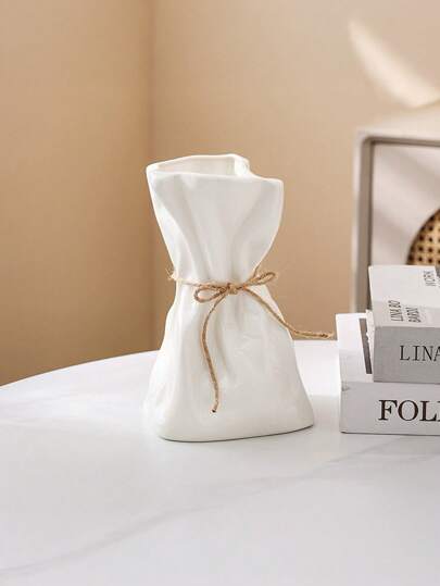 1PC Boho Farmho Linen Inspired Ceramic Like Plastic Vase Textured Surface, Home Centerpiece Wedding Ho warming Unisex Rustic Tabletop ation Room Flower Glass view 7