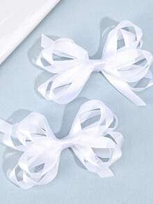 2个女孩发夹，多层亮面丝带纯色发饰，经典优雅青少年发夹，适合生日派对、节日、日常佩戴，春夏皆宜（白色/粉色/黄色/蓝色） - 彩色 - 查看 2