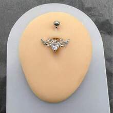 Rhinestone & Cubic Zirconia Wing Decorated 'LOVE' Letter Navel Ring, Piercing Jewelry - Multicolor - View 5