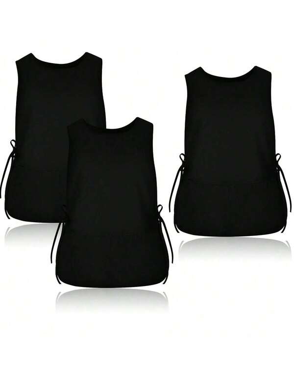 3pcs Black Vest Apron Set With 2 Pockets, Unisex, Practical For Work And Kitchen