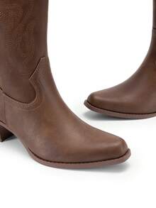 Women's Western Cowboy Mid-Calf Boots Embroidery Chunky Heel Music Festival Party Boots - 棕色 - 查看 8