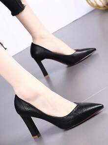 Zapatos de tacón alto de mujer, zapatos sencillos de mujer, de tacón alto puntiagudo, sencillos y a la moda, Adecuado para desplazamientos diarios - Negro - Ver 1