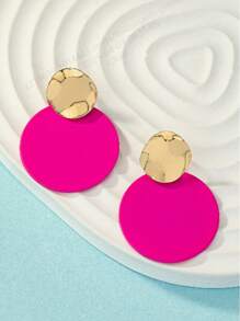 1 Pair Asymmetrical Metallic Pink Enamel Stud Earrings