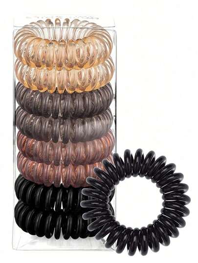 9-Piece Box Women's High Elastic Spiral Hair Ties - No Wrinkles, No Dents, No Damage To Hair, Telephone Cord Rolls, Made Of Flexible Plastic, Great For Daily Use, And A Great Gift For Friends, Christmas Gifts