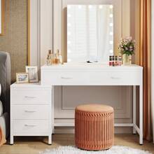 Vanity Desk With 5 Drawers, Modern Makeup Dressing Table With Reversible 3-Drawer Storage, Space-Saving Beauty Station For Bedroom (Mirror Not Included) - trắng - Xem 6