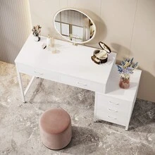 Vanity Desk With 5 Drawers, Modern Makeup Dressing Table With Reversible 3-Drawer Storage, Space-Saving Beauty Station For Bedroom (Mirror Not Included) - trắng - Xem 9