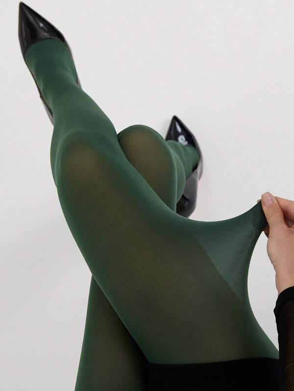 1 Pair Women 60D Sexy Tights, Sheer Green Stockings, Fashionable And Simple Pantyhose