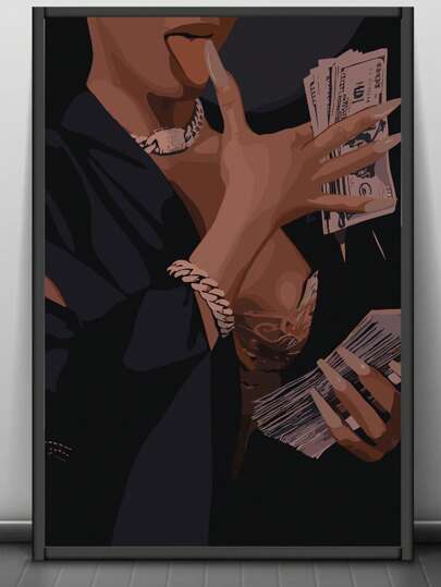 1pc, Canvas Hanging, Framed, Wall Arts, Posters, Modern, Black Art, Art, Wall Art, Black Wall Art, Art, Wall Art, Black Art Print, Black Fashion Poster, Money Poster, Room Decor