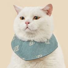 1pc INS Korean Style Pet Bib, Fashionable Poodle Saliva Bib, Small Dog Teddy Pet Supplies, Cartoon Cute Cat Printed Washable Pet Scarf, Dog Christmas Halloween Pet Bandana - White - View 13