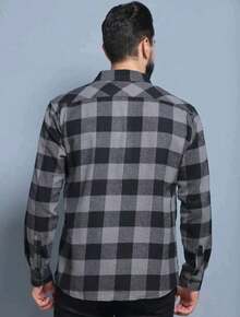 MEN'S CHECKED FLANNEL LONG SLEEVE SHIRTS TAKE ADVANTAGE - Dark Grey - View 2