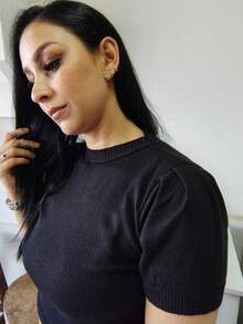 Women's Modal Knit T-Shirt, Short Sleeve Princess Loose Comfortable Blouse - Black - View 4