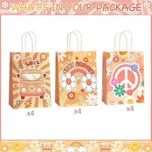 24 Pcs Groovy Party Favor Bags 6 Styles Groovy Retro Hippie Goodie Bags Stay Groovy Paper Gift Bags Daisy Flower Treat Bag With Handles For People 60's 70's Birthday Gender Reveal Wedding Bridesmaid Gift Bags Party Supplies
