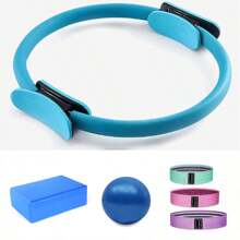 6 pièces Ensemble de base Pilates pour femmes - comprend une sangle de hanche pour Pilates, un ballon de yoga de 25 cm, un bloc de yoga, une sangle de hanche pour exercices des fessiers (Remarque : la surface en mousse peut présenter des bosses ou des rayures pendant le transport, ce qui est normal)