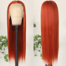 13X6 Platinum White Synthetic Lace Front Wigs 28 Inch Pre Plucked Long Straight Hair Wigs Glueless White Wigs Heat Resistant Fiber Hair Natural Halloween Wigs Platinum Blonde Lace Front Wigs For Women For Daily Christmas Party Cosplay Use - Red Orange - 查看 8