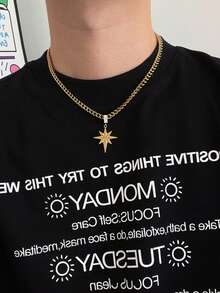 1 件金色星星不锈钢不褪色小众设计锁骨链高端酷炫风格毛衣链欧美饰品派对配饰派对珠宝男友礼物情人节礼物父亲节礼物 - 彩色 - 查看 4