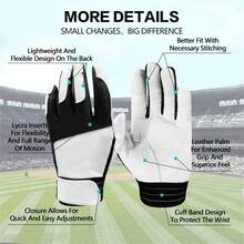 FINGER TEN Batting Gloves Men Adult For Baseball Softball Cabretta Leather Batting Glove 1 Pair, Men Pro Grip Gloves - Black and White - View 3