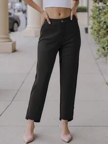 Women Summer Straight Leg Casual Pants Stretch Quick Dry Trousers Slim Fit Outdoor Travel Work Pant With Pockets Fall Clothes - Black - View 2