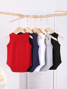 BrownBark 5 Stücke einfarbige Baby Jungen Bodysuit, weich & bequem Ärmellos für Kleinkinder, geeignet für Lässig & Outdoor Aktivitäten - Verschiedenfarbig - Übersicht 2