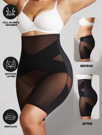 加大码女士透气黑色网眼压缩内衣，腹部控制，腰部和臀部塑身衣腹部控制平坦腹部紧身瘦腰训练器提臀塑身器