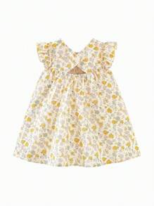 mini bala Vestido de algodón puro para niñas, dulce, transpirable y ligero con silueta evasé, nuevo para el verano 2025