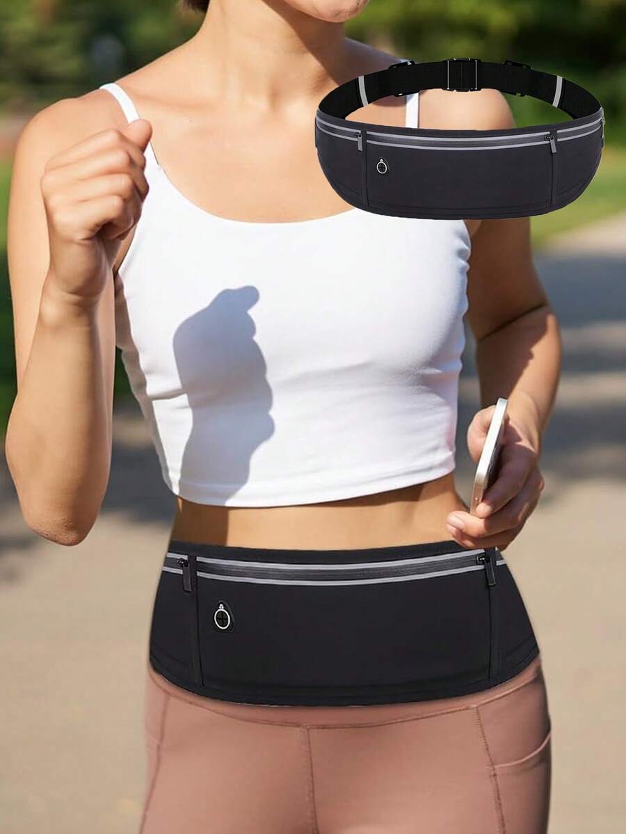 户外运动手机包，1 个超薄运动腰包，男士健身包，弹力轻便腰带，防水隐形三口袋，适合腰围 65-120 厘米（25.59-47.24 英寸），户外晨跑、骑行、健身钱包必备运动包 - 彩色 - 查看 1