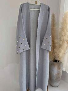 1 pieza Cárdigan con puño bordado de unicolor y elegante, adecuado para salidas diarias de mujeres, Abaya musulmana - Multicolor - Ver 21