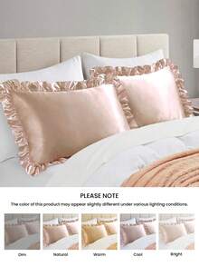 2pcs Premium Silky Satin Envelope Pillowcases Set With Lace, Soft Breatheable Wrink-Free Better For Hair Skin Sleep, Pillow Covers Without Filling.For Home Bedding And School Bedding Dorm Essentials - Champagne - View 8