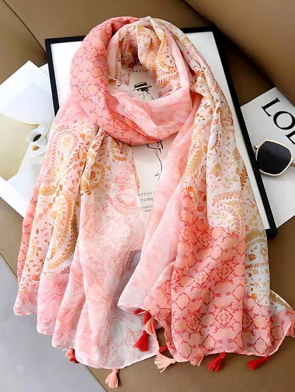 1 Pc Versatile Cute, Delicate, Unique Spring/Summer New Sweet Playful Retro Pink Series Sunscreen Scarf For Women, Valentine's Day & Halloween Gift