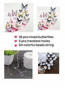 一套DIY蝴蝶花朵挂帘，时尚蝴蝶门帘，波西米亚风人造花门帘，春夏装饰花瓣，活力悬挂花卉装饰，人造花门帘，适用于卧室、客厅、浴室和婚礼装饰 - 彩色 - 查看 11