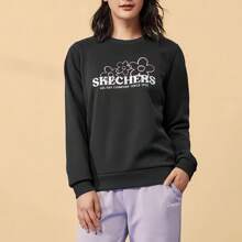Skechers Felpa girocollo stampata, in maglia confortevole con fodera termica, abbigliamento atletico casual