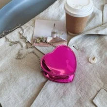 Laser Heart Girls Fashionable Shoulder Bag Chain Strap Crossbody Purse PU Leather Casual Small Bag