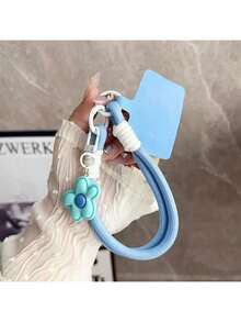 1 cordão de pulso em miniatura com flor, alça curta trançada para pendurar capa de celular ou acessórios - Multicolorido - Ver 8