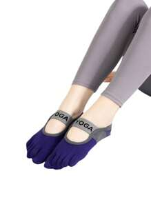 6 Pairs Women Sport Toe Separator Socks, Contrasting Color Letter Knit, Non-Slip Grip Suitable For Pilates, Ballet, Dance, Barefoot Workout, Spring/Summer