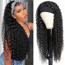 Headband Human Hair Wig Water Wave Curly Non Lace Front Wigs For Women Deep Wave Glueless Wear And Go Half Wig With Band 30S Ready To Wear Beginner Friendly 180% Natural Hairline - Natural Black - 查看 1
