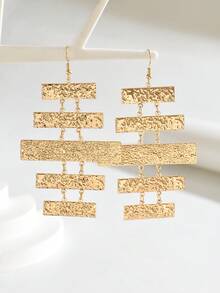1pc Exaggerated Metallic European & American Style Women Geometric Pendant Earrings, Fashionable Creative Design Daily, Work, Festival Gift, Hip-Hop Street, Versatile - Golden - View 3