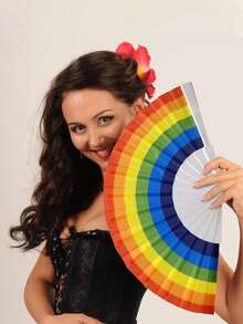 1个/2个/4个彩虹手持扇，彩虹折叠扇，多色折叠扇，折叠扇，手持骄傲节扇，手扇，婚礼折叠扇，可折叠手扇，白色DIY工艺扇 - 彩色 - 查看 5