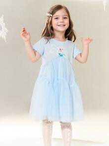 Balabala Vestido da  para Meninas - Azul Claro Macio e Confortável - Vestido com Estampa de Desenho Animado Adorável, Perfeito para o Verão - rosa azul - Visão 1