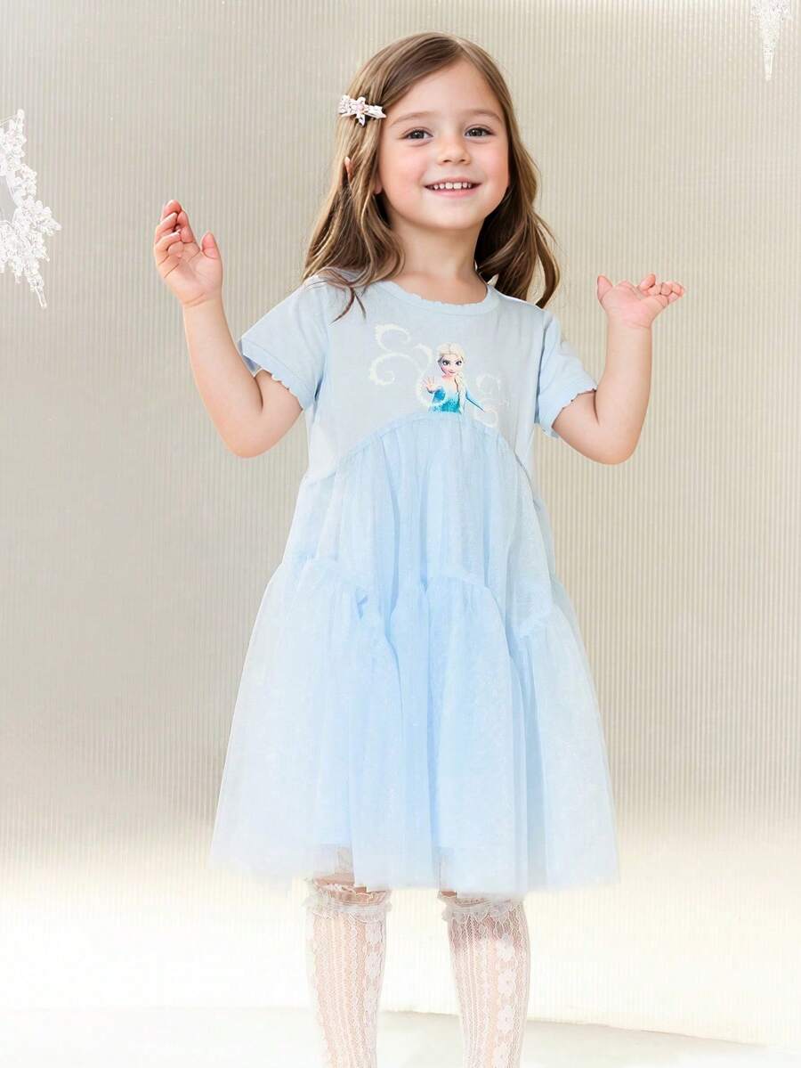 Balabala Vestido da  para Meninas - Azul Claro Macio e Confortável - Vestido com Estampa de Desenho Animado Adorável, Perfeito para o Verão - rosa azul - Visão 1