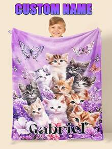 This Custom-Made, Colorful Name Blanket Features A Cute Purple Cat Design And Is Suitable For Both Boys And Girls. It's A Perfect Holiday Gift For Daughters, Sons, Classmates, And Friends. The Blanket Is Incredibly Soft, Warm, And Comfortable, Suitable For All Seasons And Various Occasions, Including Indoors, Camping, Air-Conditioned Rooms, Sofas, Living Rooms, Bedrooms, And More. It's Also Perfect For Holidays Like Halloween. It's An Ideal Gift For Children's Day, Christmas, And Birthdays. - Multicolor - View 14