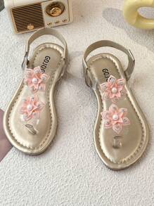 1 par de sandalias planas para niños con diseño de flor grande, estilo princesa de moda y suela antideslizante, en color amarillo. Sandalias abiertas de verano para niños de 3 a 12 años, para interior y exterior, de vacaciones