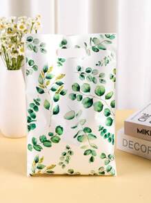 10/20/50pcs Eucalyptus Leaf Party Favor Bags - Green Floral Plastic Gift Bags Bulk Pack, Durable Tote & Handheld Bags For Birthday Wedding Youngsters Shower Decorations, Eucalyptus Theme Party Supplies Decor