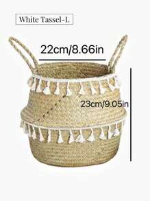 1 pieza Cesta de plantador de paja de mar tejida a mano - Maceta plegable para interiores/exteriores, decoración del hogar bohemia. Cesta de plantador de paja de mar, Cesta de paja de mar con flecos, Cesta de planta plegable, Plantador de paja de mar