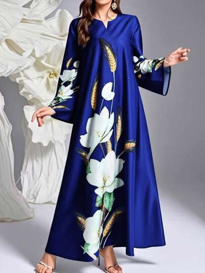 Nouvelle robe ample élégante à imprimé floral, modeste