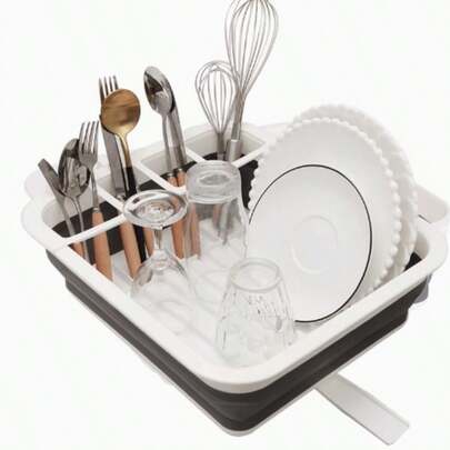 Opvouwbaar afdruiprek met afdruiprek, houder voor keukenservies, bestekrek, opbergrek voor groentewasmand