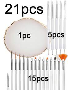 15/22件套粉色美甲工具套装，包含15支美甲笔、1个树脂调色盘、5支双头亚克力硅胶雕刻/点钻笔、美甲工具套装、DIY化妆展示板，适合家庭美甲沙龙使用 - 彩色 - 查看 13