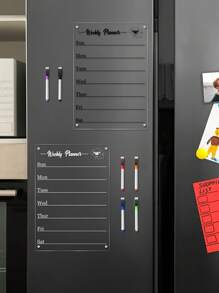 1 set d'aimants de frigo en acrylique avec chiots et lettres noir et blanc, un planificateur hebdomadaire magnétique transparent pour tableau blanc, un tableau de message réutilisable, des aimants de décoration de frigo (comprend 6 marqueurs de tableau blanc)