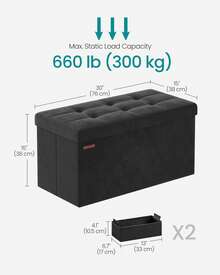 SONGMICS Ghế đôn để đồ 30", Ghế đôn có ngăn chứa đồ, Ghế dài cuối giường, Ghế đôn để chân có thể gập lại, Rương đựng đồ, Sức chứa 660 lb, Dùng cho phòng khách, phòng ngủ, ký túc xá, văn phòng tại nhà, Hộp đựng đồ ký túc xá trở lại trường màu đen - Mực đen - Xem 5