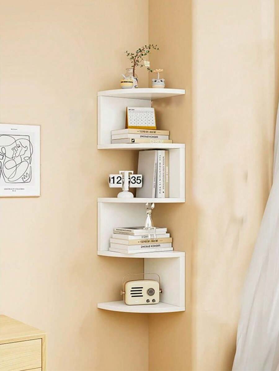 1 pieza Estantería de pared de montaje en esquina creativa de 5 niveles, estantería flotante semicircular, estantería de pared para decoración del hogar, exposición y almacenamiento